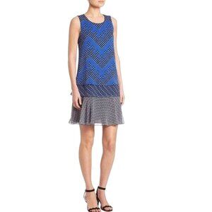 Diane Von Furstenberg Liza Dress Layered Silk Crepe Ruffled Sleeveless Size L